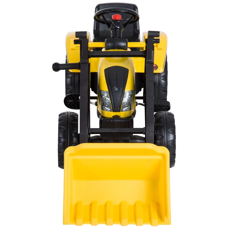 HOMCOM Tractor Pedal Excavadora Camión + Pala Delantera para Niños 3 Años Juguete de Montar Coche Pedales Carga 35kg 114x41x52cm Metal y Plástico