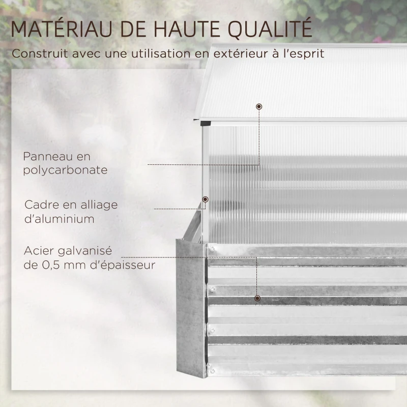 Outsunny Jardinière lit surélevé double toit ouvrable panneaux polycarbonate 126 x 107 x 57,5/67,5 cm