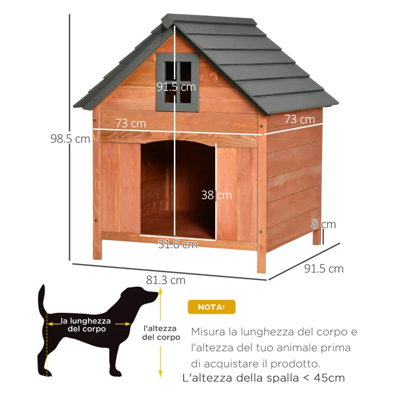 PawHut Casetta Rialzata per Cani fino a 15 kg, Cuccia per Cani Gatti da Esterno in Legno di Abete, 81.3x91.5x98.5 cm