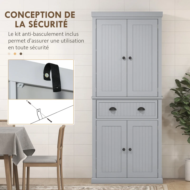 HOMCOM Armoire de cuisine buffet cuisine multi-rangements étagères réglables 4 portes et grand tiroir 76,2 x 40,2 x 183 cm gris