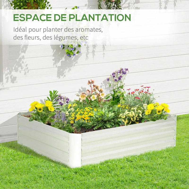 Outsunny Lit de jardin surélevé carré potager en acier galvanisé protection contre mauvaises herbes 120 x 90 x 30 cm argent