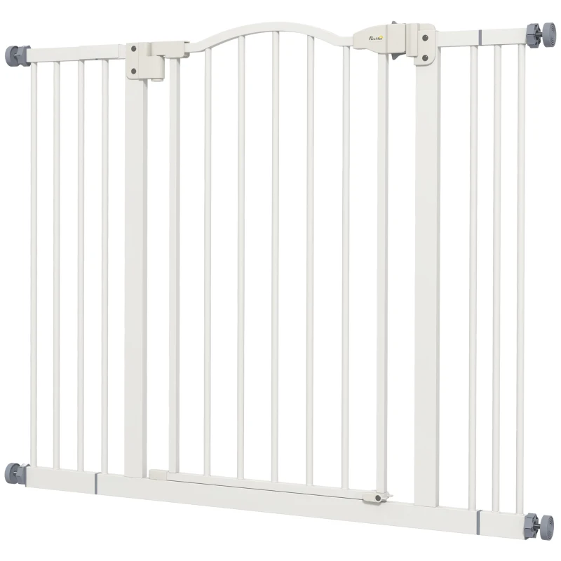 PawHut Metal 74-100cm Adjustable Pet Gate Safety Barrier w/ Auto-Close Door White