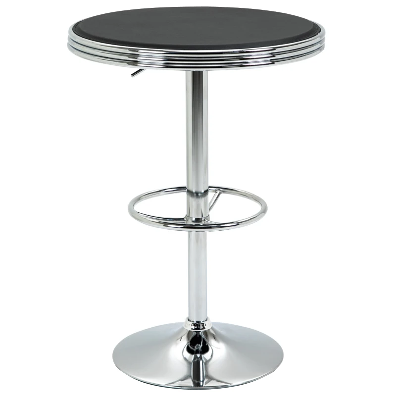 HOMCOM Round Height Adjustable Pub Table Counter Bar Table with Faux Leather Tabletop and Adjustable Footrest for Dining Room, Home Bar