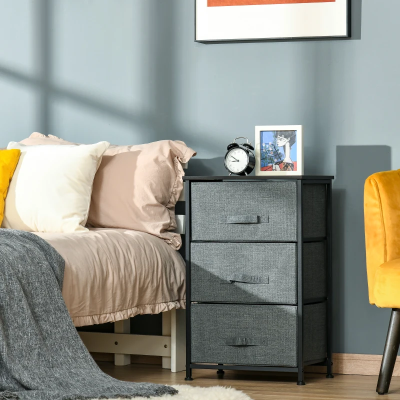 HOMCOM Meuble de Rangement 3 tiroirs chiffonnier dim. 45L x 30l x 71H cm métal MDF Non tissé Gris