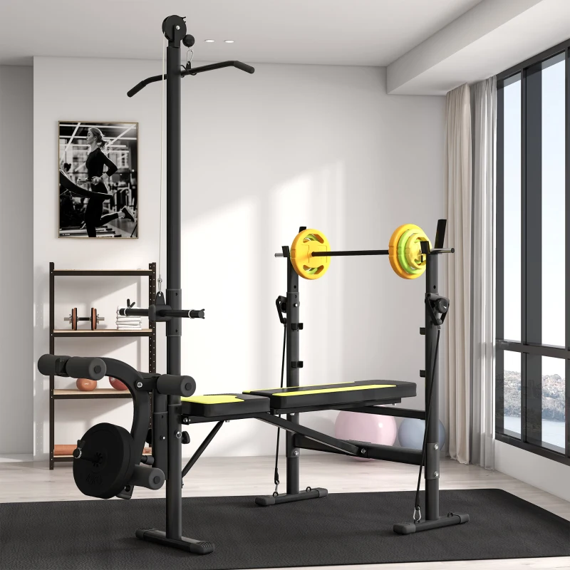 HOMCOM Ensemble haltères et barre 20 kg avec 6 haltères disques de 1,5 kg, 2,5 kg et 5 kg gym musculation orange vert et jaune