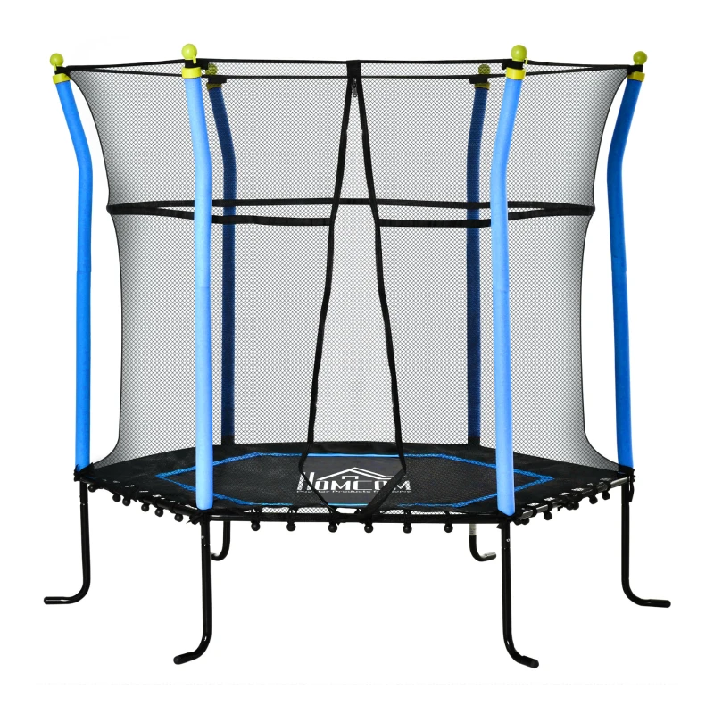 HOMCOM Cama Elástica Infantil de Jardín Ø163,5x163,5 cm Trampolín para Niños de +3 Años con Red de Seguridad y Marco de Acero para Interior Exterior Carga 50 kg Negro y Azul