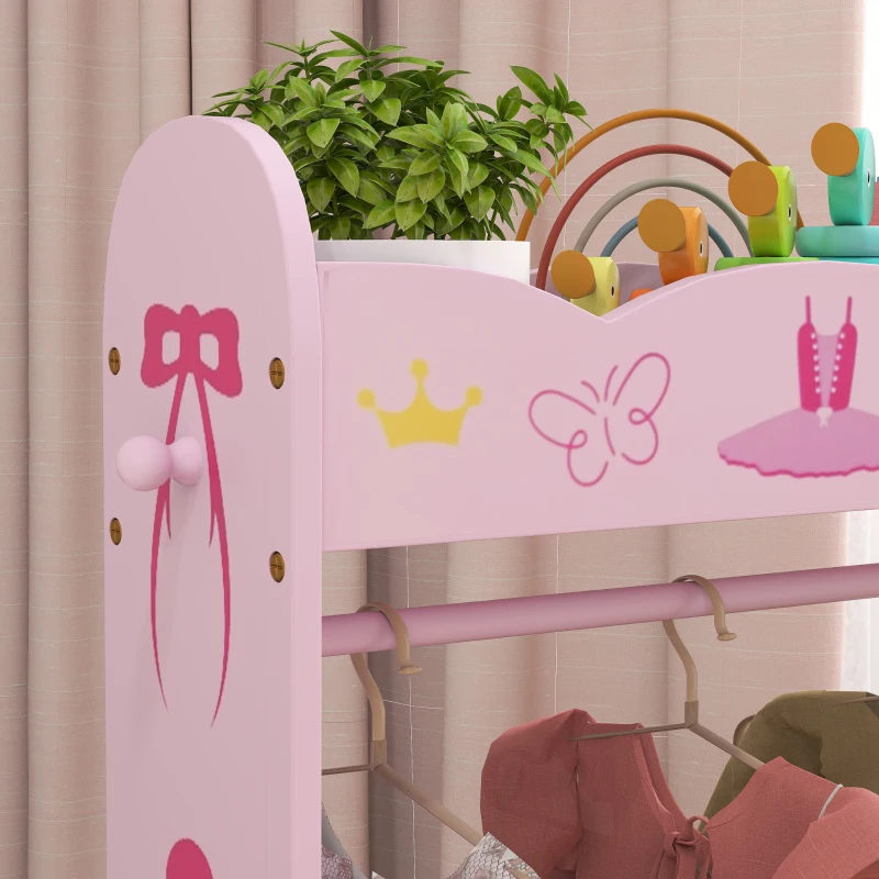 AIYAPLAY Kids Clothes Rail with Two Shelves, for 3-8 Years, Pink