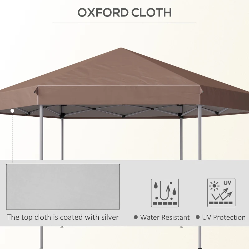 Outsunny 4x4m Hexagonal Pop up Gazebo, Garden Marquee Party Tent Wedding Canopy, Height Adjustable, with Storage Bag - Brown