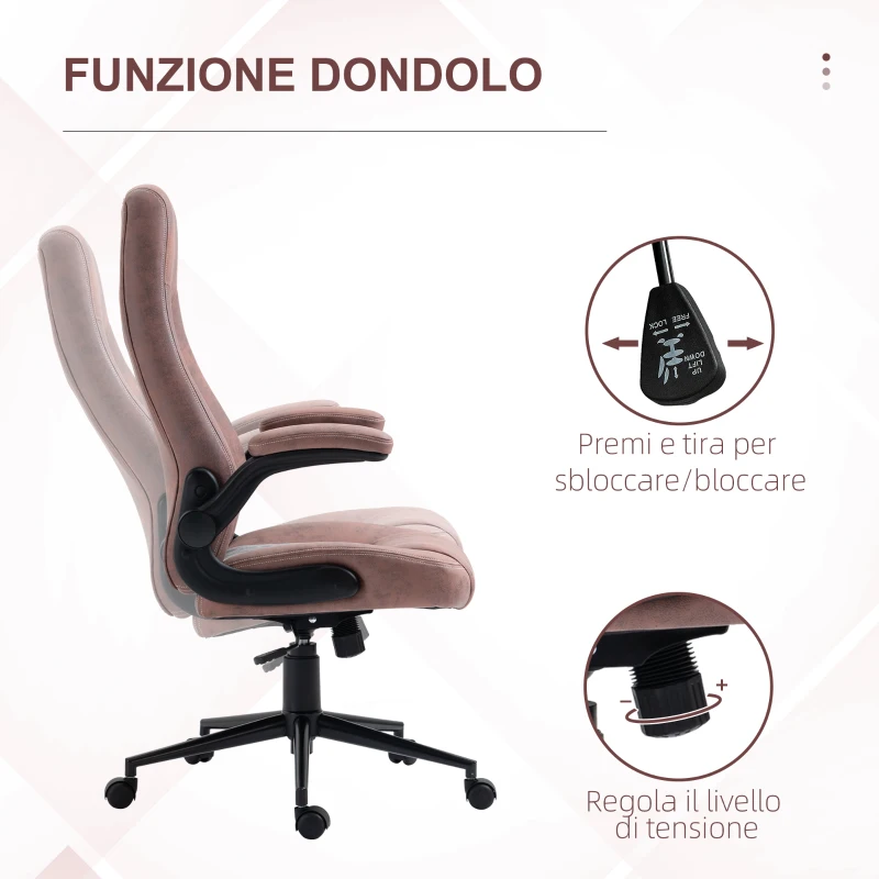 Vinsetto Sedia da Ufficio Ergonomica con Altezza Regolabile, Braccioli Ribaltabili e 5 Ruote, 67x70x114-124 cm