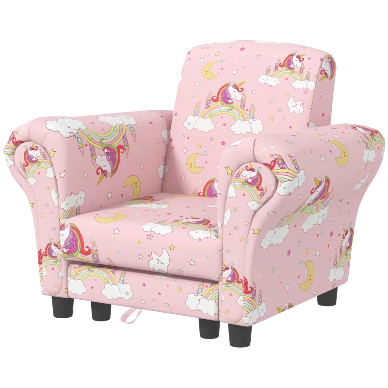 AIYAPLAY 2 Piece Kids Sofa Set with Unicorn Design, Wooden Frame, for 1.5-3 Years Old, Pink