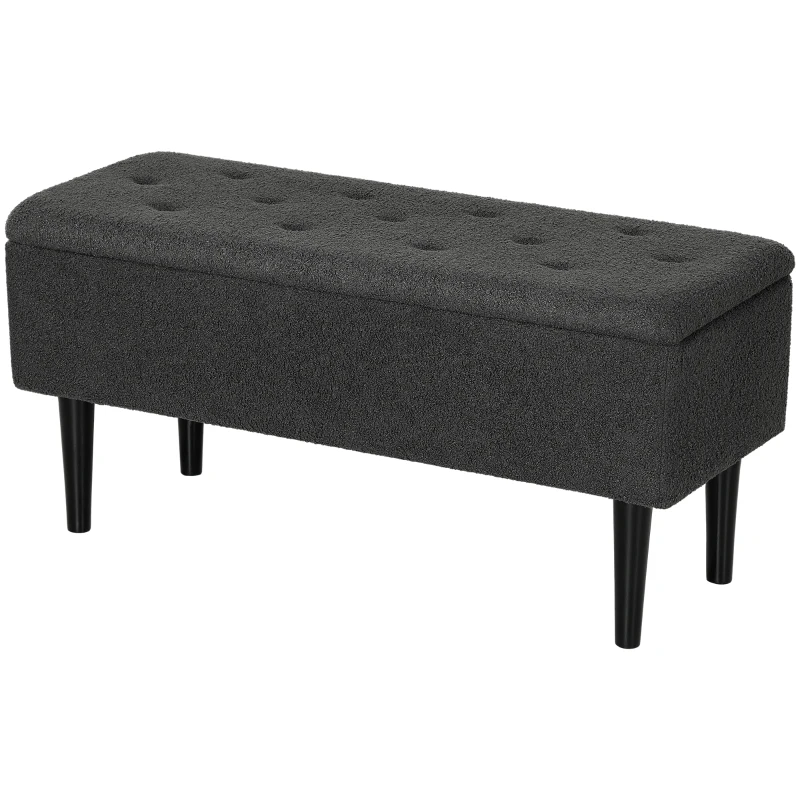 HOMCOM 57L Teddy Fleece Storage Ottoman - Dark Grey