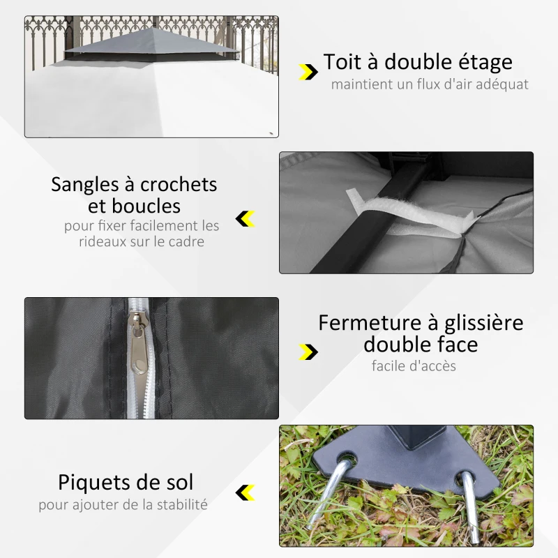 Outsunny Tonnelle barnum de jardin pop-up pliant acier polyester moustiquaires + sac de transport à roulettes gris