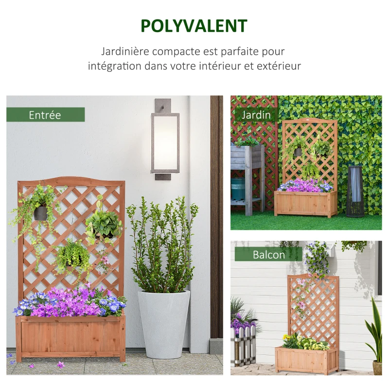 Outsunny Jardinière avec Treillis - bac à Fleurs - dim. 70L x 28l x 117H cm - Fond à Lattes - Bois Sapin pré-huilé