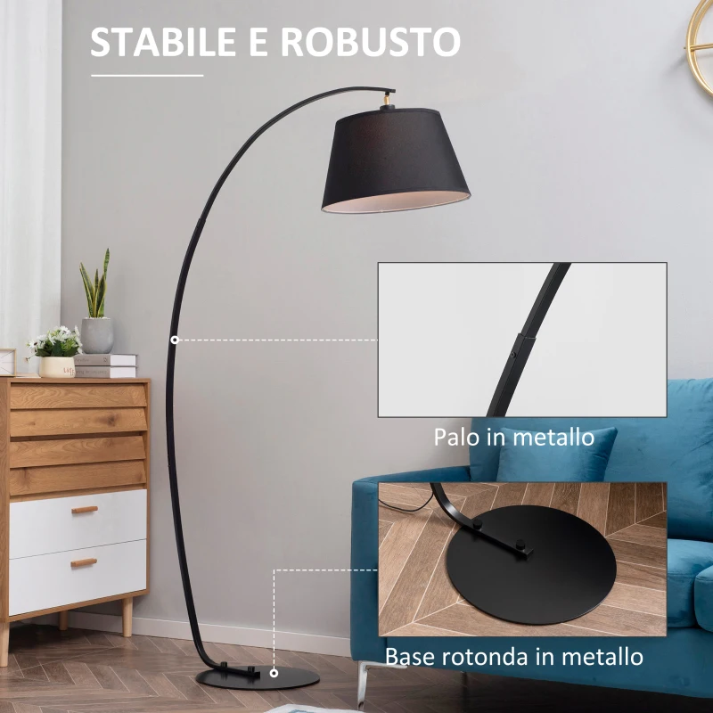 HOMCOM Lampada da Terra ad Arco con Paralume in Tessuto e Piantana Rotonda, 100x43x177cm, Nero