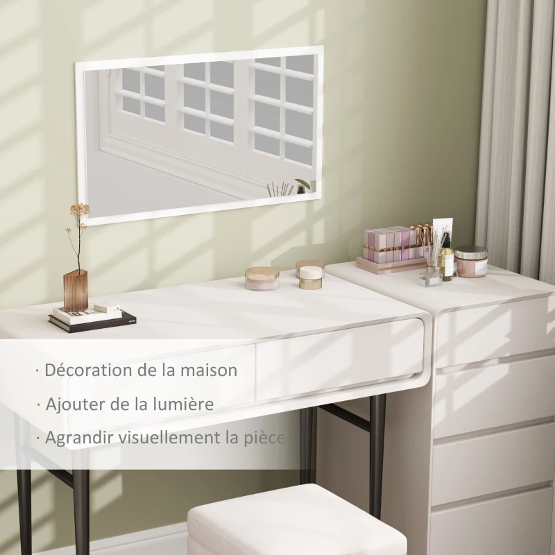 HOMCOM Miroir mural miroir rectangulaire 70 x 40 cm, verre épais 20 mm, pour salon, chambre à coucher, salle de bain, blanc