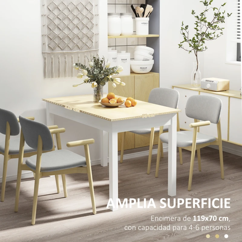 HOMCOM Mesa para 4-6 Personas para Comedor Cocina Salón de Melamina de Madera de Estilo Moderno 119x70x75 cm Roble y Blanco
