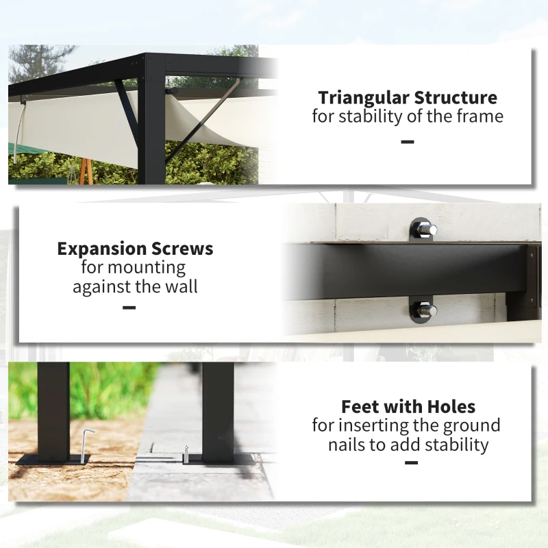 Outsunny 4 x 3 m Pergola, with Sliding Canopy - Cream