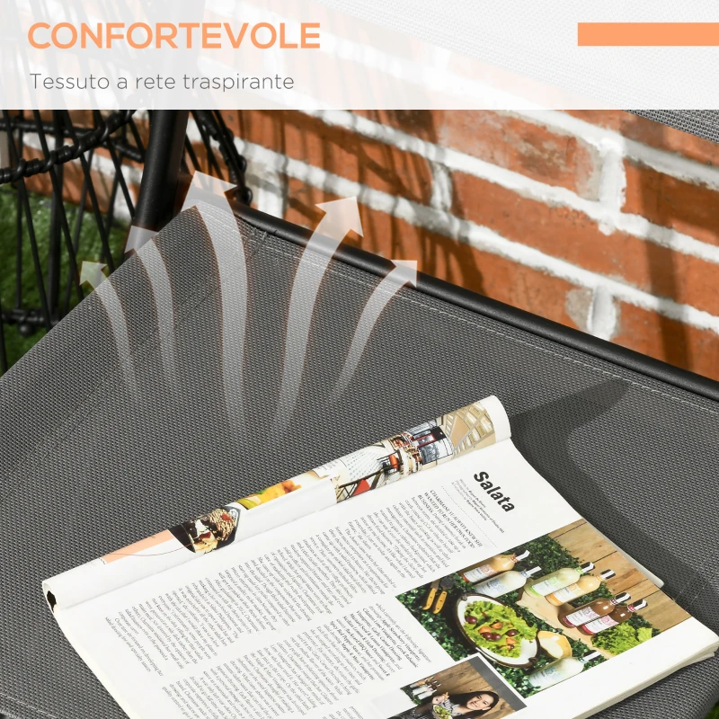 Outsunny Set da Giardino 3 Pezzi in Acciaio con 2 Sedie Pieghevoli in Tessuto Traspirante e Tavolo Rotondo