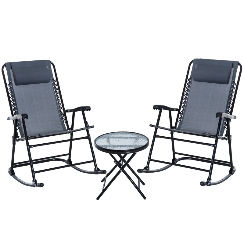 Outsunny Three-Piece Rocking Chair Garden Bistro Set - Grey