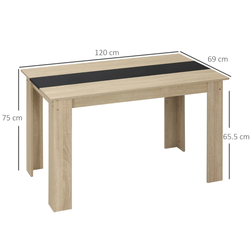 HOMCOM Tavolo da Pranzo Moderno in Legno per 4-6 Persone, 120x69x75cm, Colore Nero e Legno