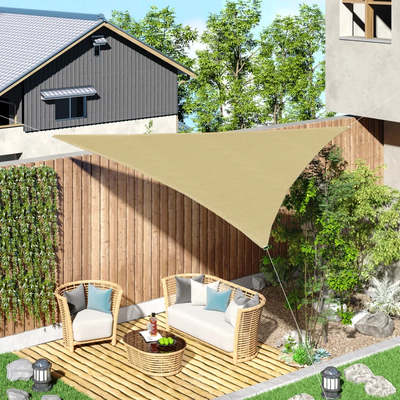 Outsunny Sun Shade Sail UV Resistant Outdoor Lawn Patio Shelter Garden Canopy Patip Shade Awning  (Triangle (3 Metre), Sand)