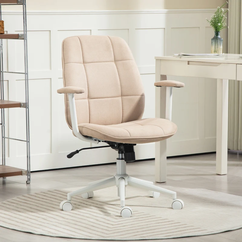 HOMCOM Chaise bureau fauteuil de bureau avec hauteur réglable, fonction à bascule, roulettes pivotantes, charge 120 Kg, beige