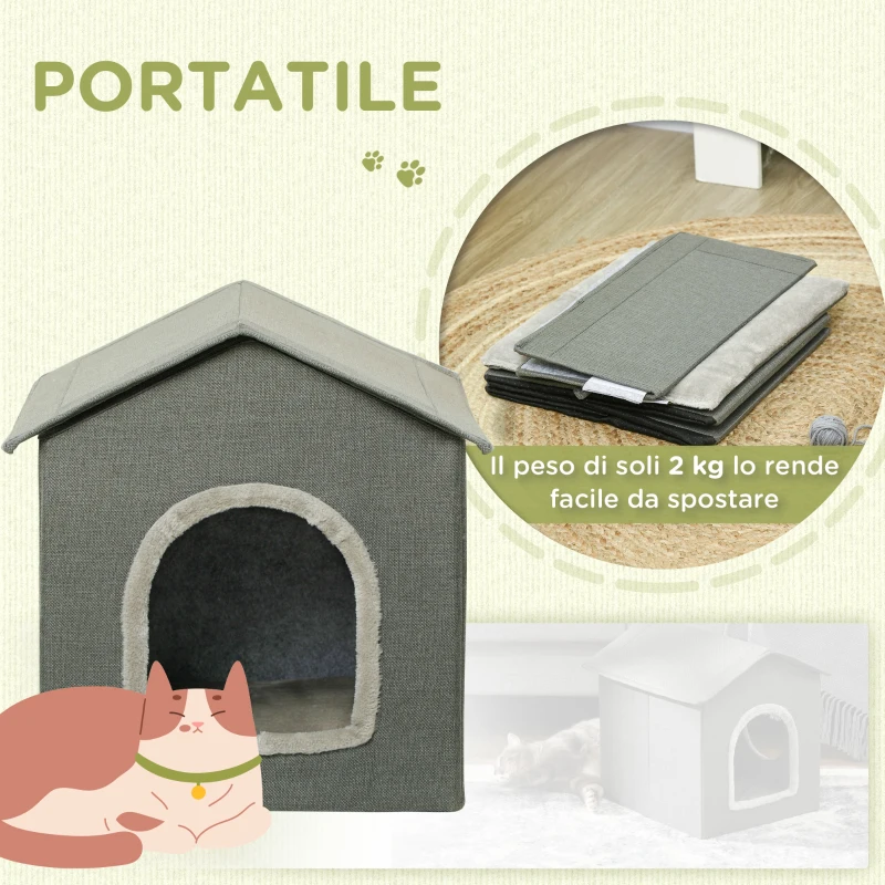PawHut Casetta per Gatti con Cuscini Lavabili 2 entrate, 39x43.5x40.5cm  Grigio