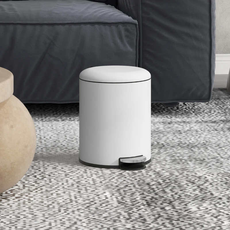 HOMCOM Bidone Immondizia a Pedale da 5L con Coperchio a Chiusura Morbida, in Metallo e PP, 26.5x21x28 cm, Crema