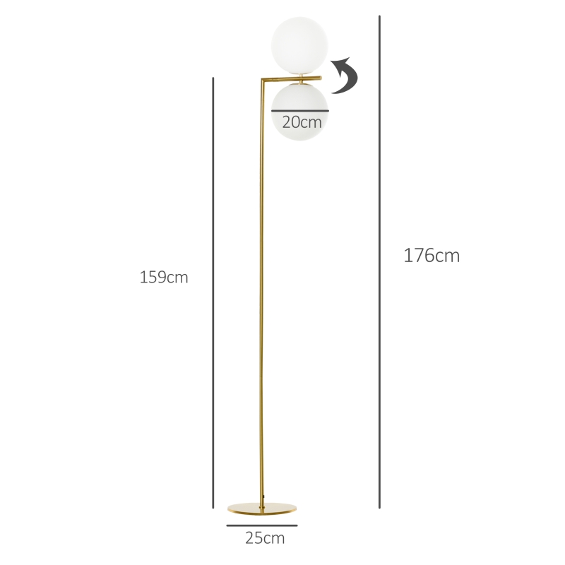 HOMCOM Lampadaire design néo-rétro globe en verre blanc opaque max. 40 W métal doré