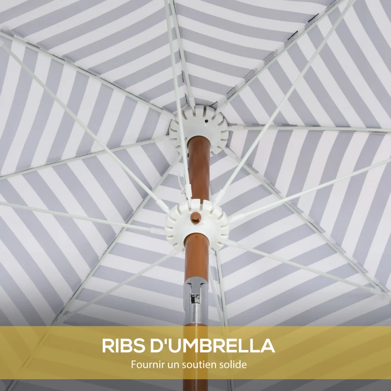 Outsunny Parasol inclinable rond Ø 213 cm avec franges polyester haute densité anti-UV mât démontable, vintage bleu et blanc