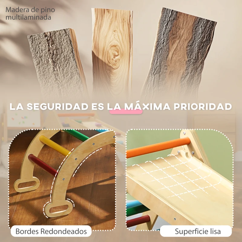 AIYAPLAY Triángulo de Escalada de Madera 5 en 1 con Rampa Escalador de Arco 178x64,5x63 cm Multicolor(m-5)