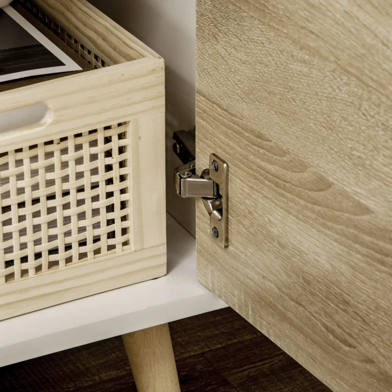 HOMCOM Mobile TV Moderno max 50" in Truciolato con Cassetti, Ripiani Aperti e Armadietti, 110x40x50 cm, Bianco e Colore Legno