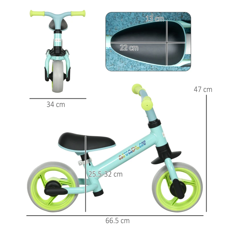 AIYAPLAY Bici Senza Pedali per Bambini max 4 Anni con Sella Regolabile, in Acciaio, PP, PU e TPR, 66.5x34x47 cm