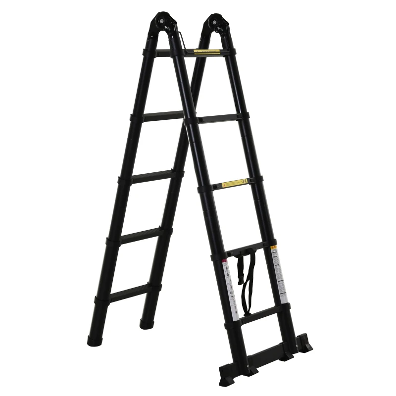 DURHAND 3.2m/10.5ft Telescopic Ladder, Extendable Aluminium Ladder with Anti-slip Pedals, Multi-purpose Portable Foldable 10 Step Ladder, 150kg Capacity, EN131, Black