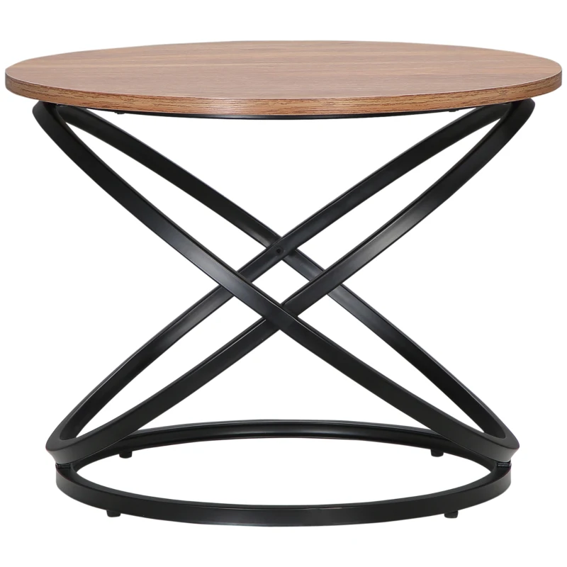 HOMCOM Table basse ronde style industriel en métal noir et plateau en bois - dim. Ø 60 x 46H cm