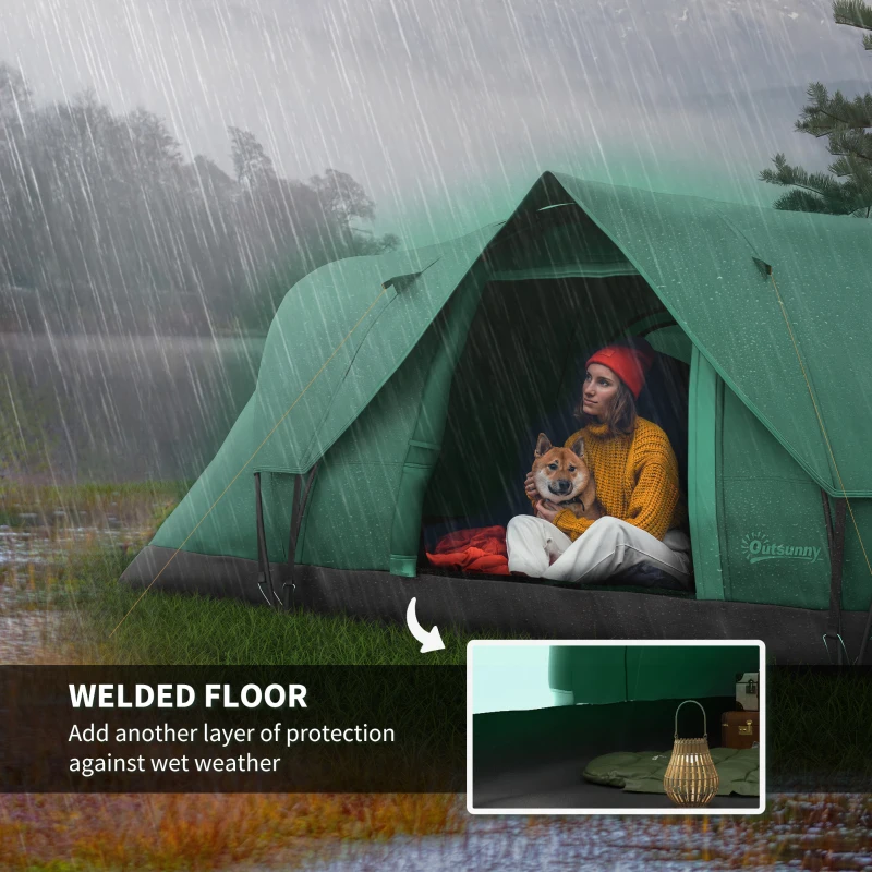 Outsunny 5-6 Man Dome Camping Tent - Dark Green