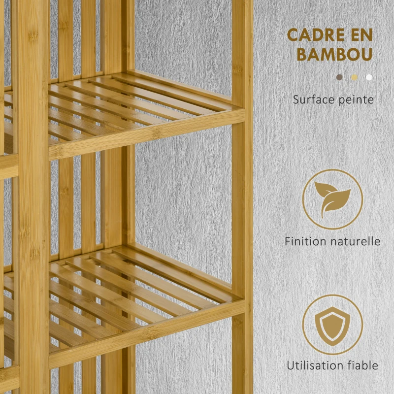 HOMCOM Armoire en bambou avec 2 portes coulissantes, étagères et tringle, grande armoire pour la chambre, 145 x 35 x 165cm