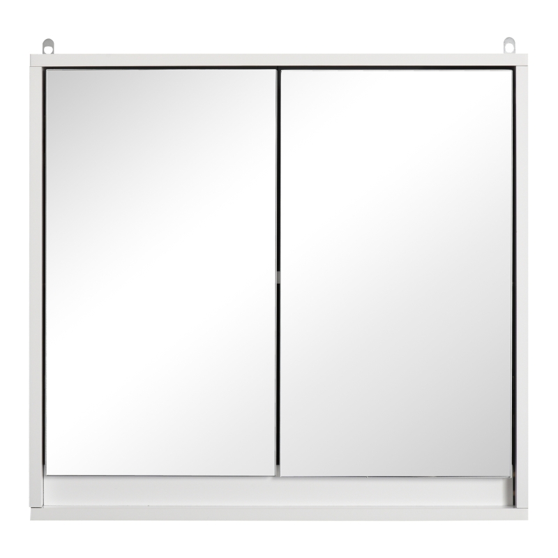 HOMCOM Bathroom Mirror Cabinet Wall Mounted Storage Shelf Bathroom Cupboard Double Door, White