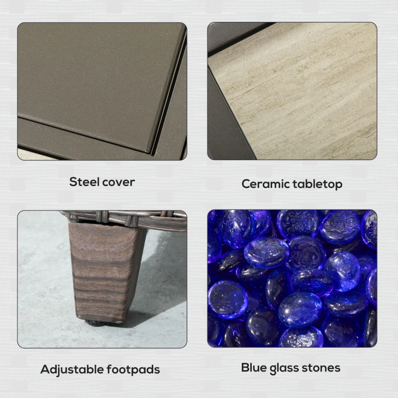 Outsunny 5-Piece Rattan Patio Furniture Set with Gas Fire Pit Table, Loveseat Sofa, Armchairs, Cushions, Pillows, Dark Brown