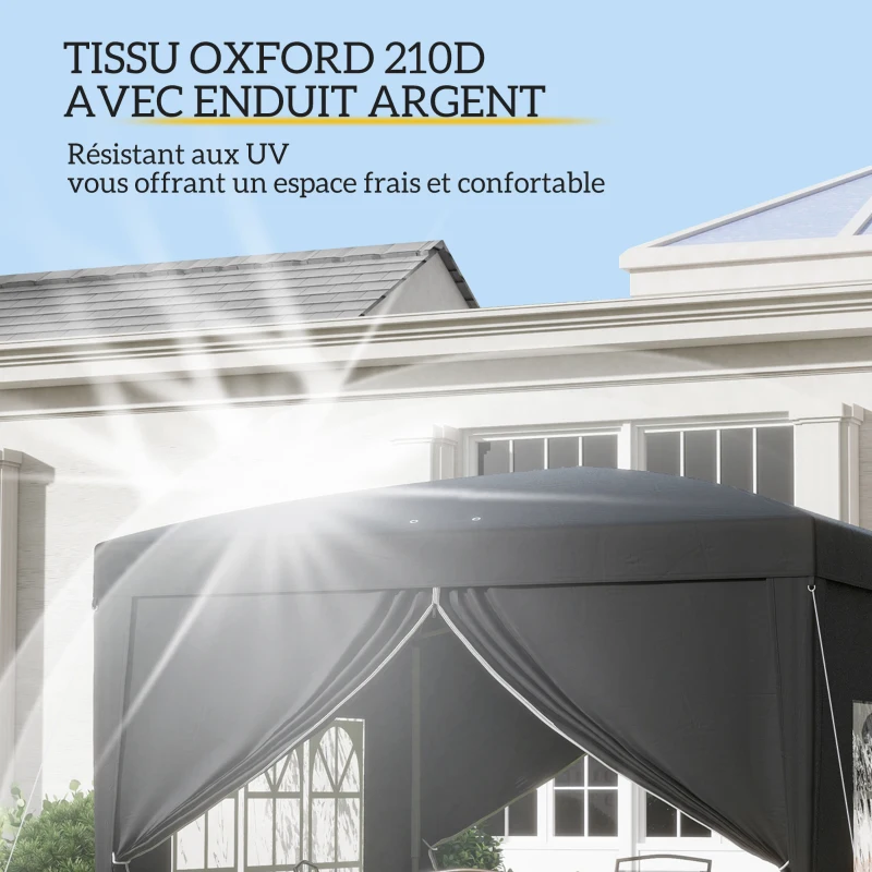 Outsunny Tonnelle tente de réception barnum pop-up pliant 3 x 3 m 4 parois amovibles + sac de transport noir