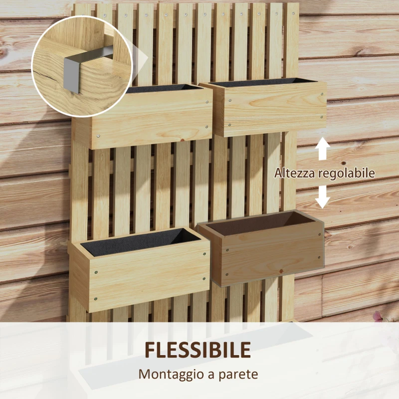 Outsunny Fioriera con Grigliato e Fori di Drenaggio, in Legno di Abete, 60x16x100 cm
