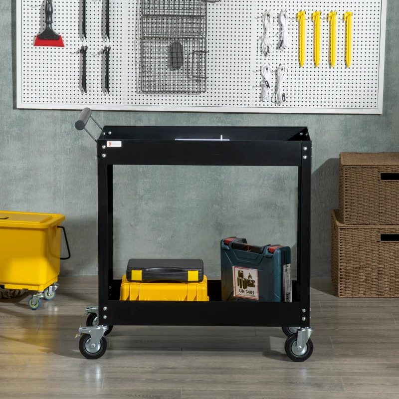 DURHAND Carrello Porta Attrezzi a 2 Ripiani in Acciaio, 84.5x38x84cm, Nero