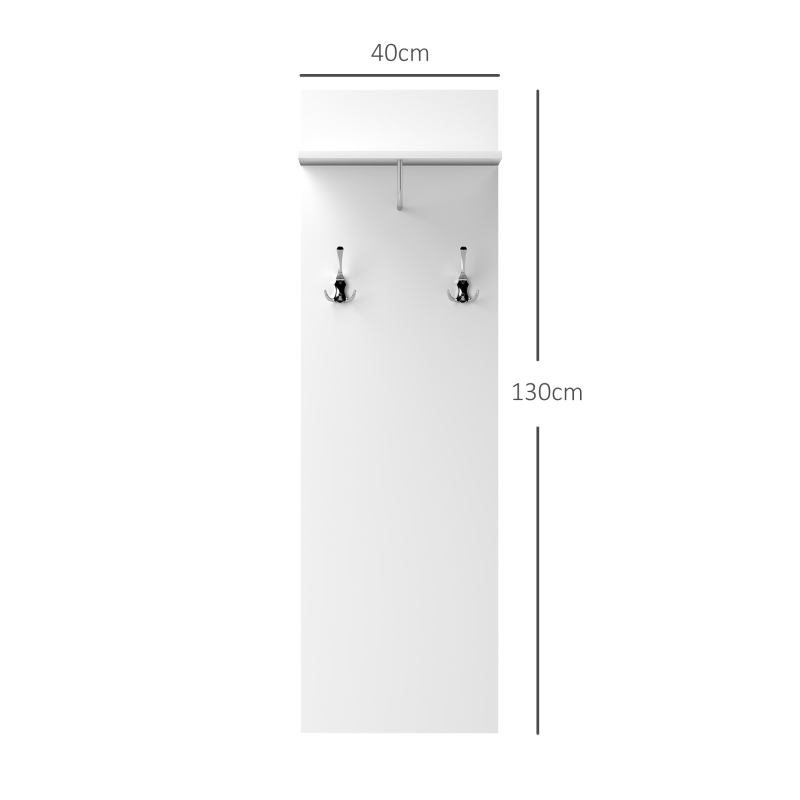HOMCOM Porte-manteau mural meuble d'entrée avec étagère, 2 crochets et barre en aluminium, pour entrée, couloir, chambre