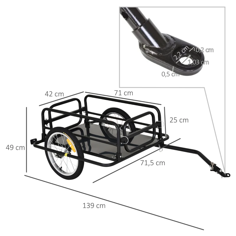 HOMCOM Remorque vélo remorque de transport pour vélo 70L 139L x 71,5l x 49H cm barre d'attelage universelle acier noir