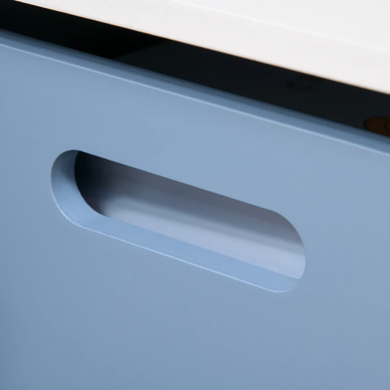 HOMCOM Cassapanca Baule Portagiochi in Legno Blu e Bianco, Panca per Cameretta Bambini 55 x 34 x 35.5 cm
