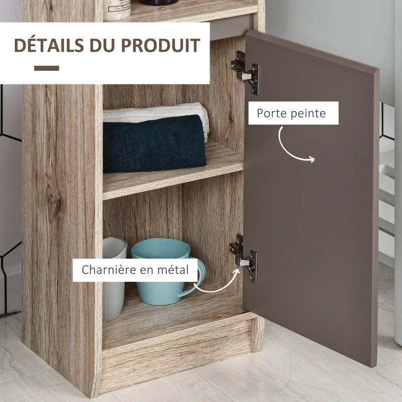 HOMCOM Meuble colonne rangement salle de bain style cosy 30 x 24 x 170 cm 2 portes étagère 2 niches chêne clair gris
