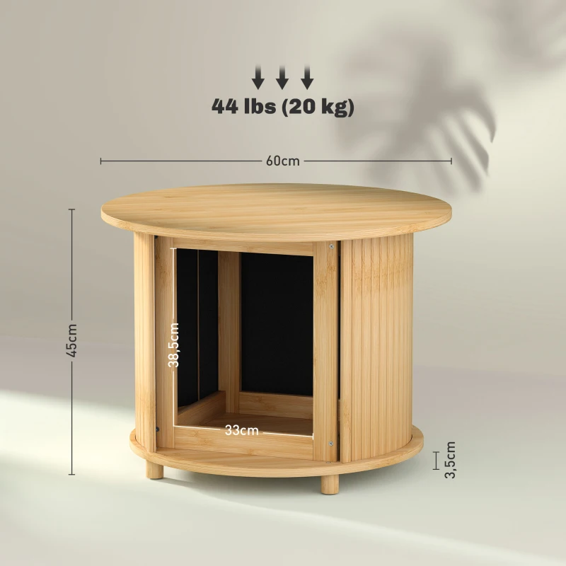 HOMCOM Table basse ronde table de salon en bambou avec rangement caché et porte coulissante, dim. Ø 60 x 45H cm, bois naturel(m-3)