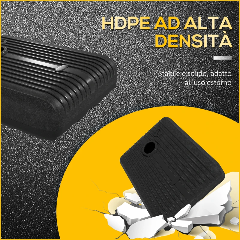 Outsunny Base Ombrellone Giardino Riempibile con Acqua e Sabbia 70-90 kg, Ruote e Maniglia in HDPE, 80x60 cm, Nero