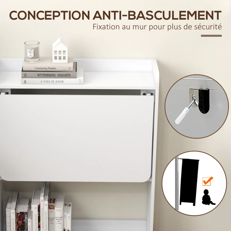 HOMCOM Bureau d'ordinateur table de bureau plateau rabattable et 3 étagères de rangement gain de place 63 x 55,5 x 82 cm blanc