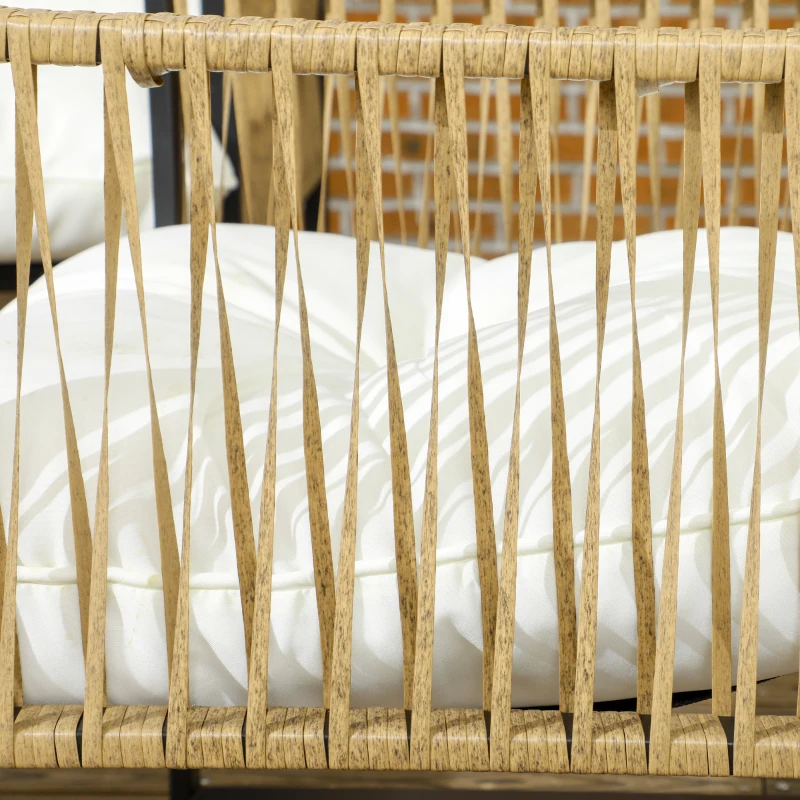 Outsunny Set da Giardino 4 Pezzi in Rattan con Divanetto, 2 Sedie e Tavolino da Caffè, Nero, Marrone e Crema